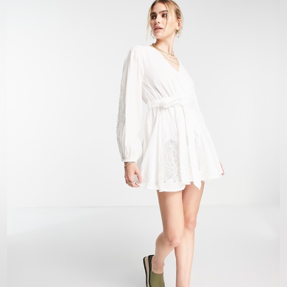NWT River Island white embroidered lace wrap mini dress UK8 US4 Small